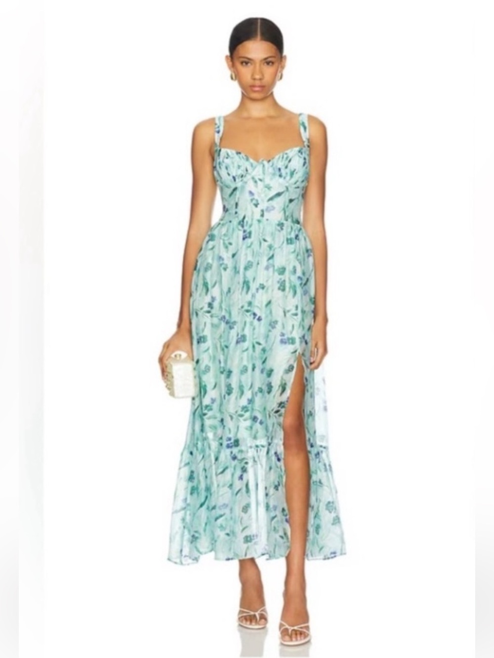 Astr Floral Mint Maxi Dress with Side Slit